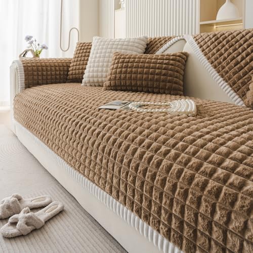 Plaid Fuzzy Plush Sofa Cover for Dogs Cats