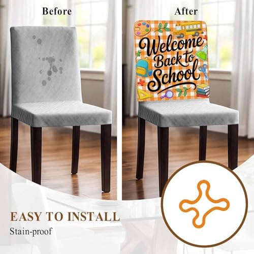 Dining Chair Cover Set of 6 Removable Orange Plaid