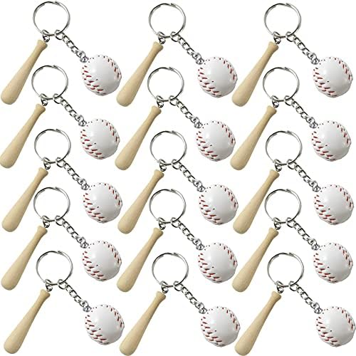 15PCS Mini Baseball Keychain with Wooden Bat