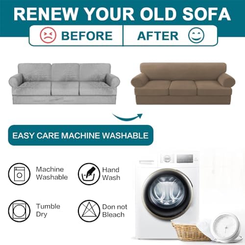 Turquoize 4 Piece T Cushion Sofa Slipcovers with 3 Cushions
