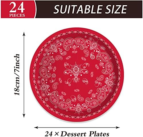 Red Bandana Western Dessert Paper Plates - Pack of 24
