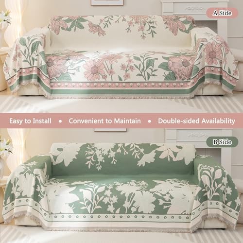 DREAMINGO Floral Reversible Chenille Sofa Cover - 71x134