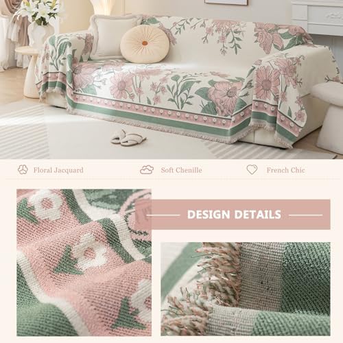 DREAMINGO Floral Reversible Chenille Sofa Cover - 71x134