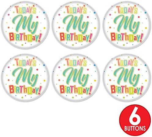 Beistle 6 Piece Birthday Button Badges with Pin Backs