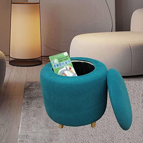 Teal Round Ottoman Cover 2 Piece Soft Plaid Slipcover