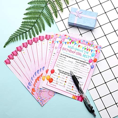 Skylety Birthday Girl Game Card Set 50 Pieces Pink