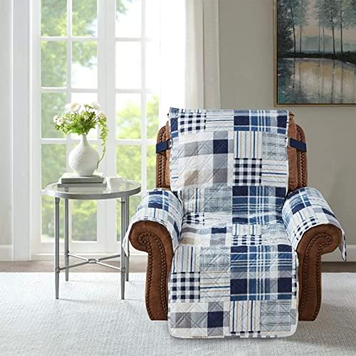 Brilliant Sunshine Recliner Slip Cover with Patchwork Design Blue and White