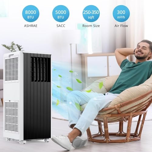 GarveeTech 8000 BTU Portable AC with Dehumidifier and Fan Black