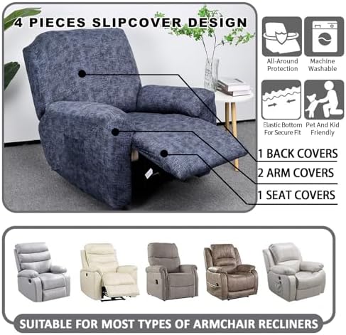 CRFATOP Stretch Recliner Cover 4-Piece for 1 Seat Recliner Chair