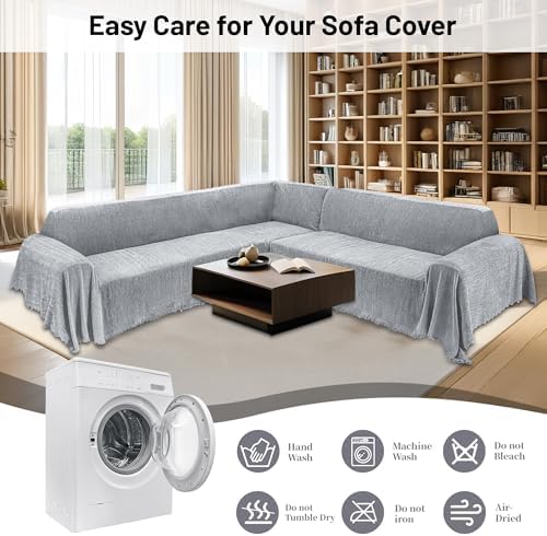 100 Waterproof Sectional Couch Cover L Shape with Tassel