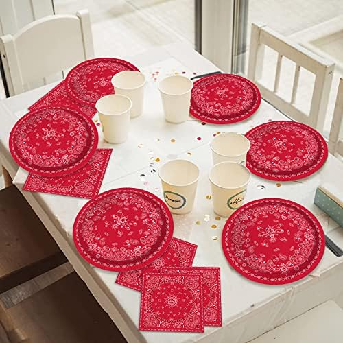 Red Bandana Western Dessert Paper Plates - Pack of 24
