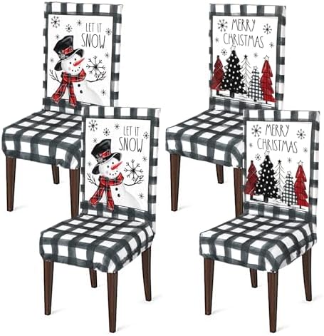 4 Pcs Christmas Dining Chair Covers with Snowman and Tree Designs