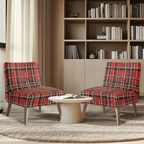 Christmas Plaid Armless Sofa Chair Cover with Removable Slipcover