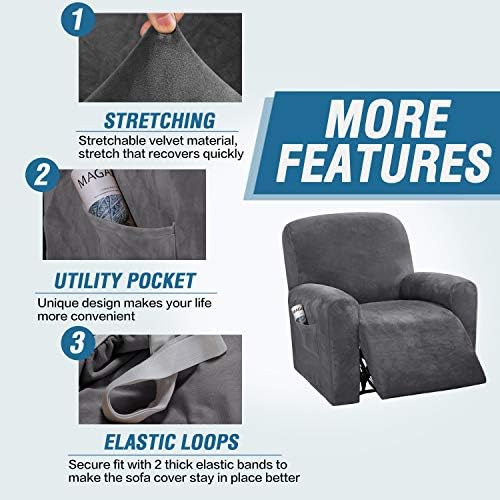 HVERSAILTEX Velvet Stretch Recliner Covers 4-Piece Set