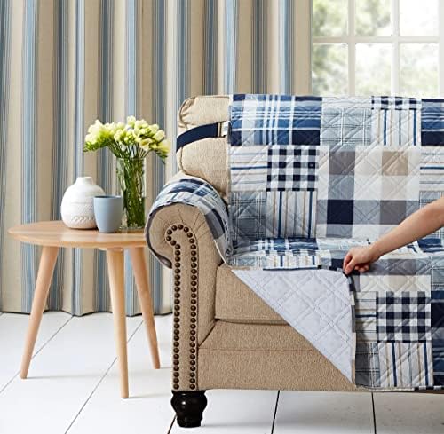 Brilliant Sunshine Recliner Slip Cover with Patchwork Design Blue and White