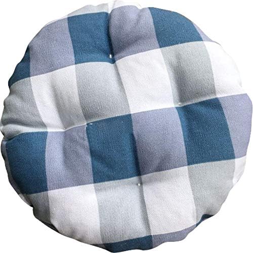 16 Inch Padded Round Stool Cover with Plaid Pattern