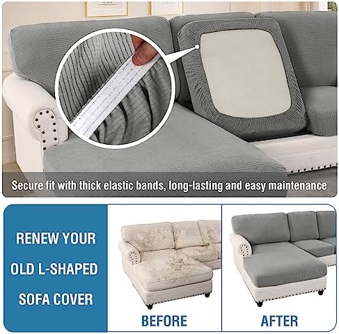 HVERSAILTEX 8-Piece Sectional Couch Covers Checked Pattern Dove