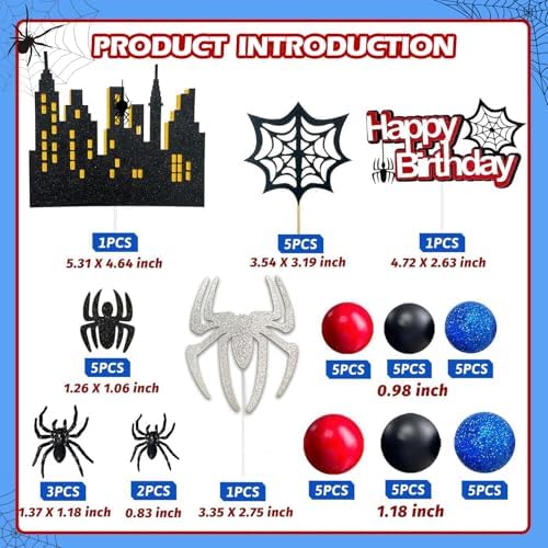 48 PCS Spider Themed Superhero Birthday Cake Decorations
