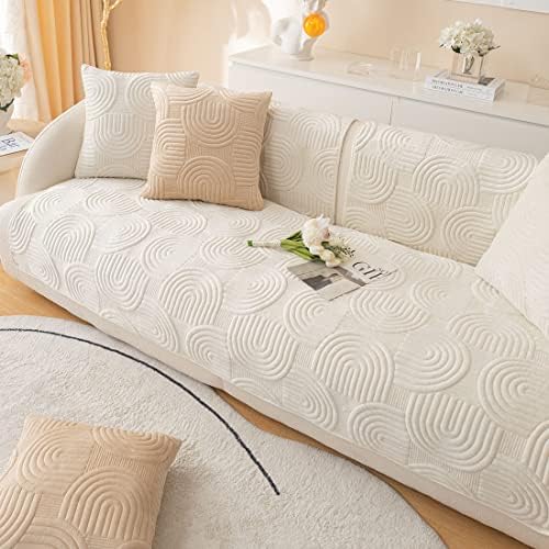 Soft Plush Geometric Quilted Sofa Cover for Kids and Dogs