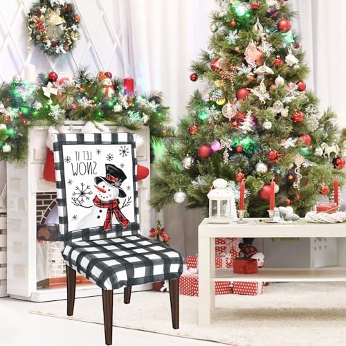 4 Pcs Christmas Dining Chair Covers with Snowman and Tree Designs