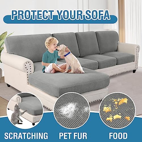 HVERSAILTEX 8-Piece Sectional Couch Covers Checked Pattern Dove
