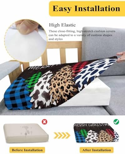 Black Christmas Tree Sofa Cushion Covers Washable and Stretchable