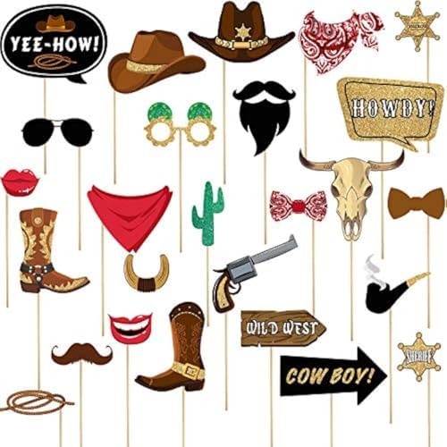 Blulu 26 Piece Cowboy Western Photo Booth Props Kit