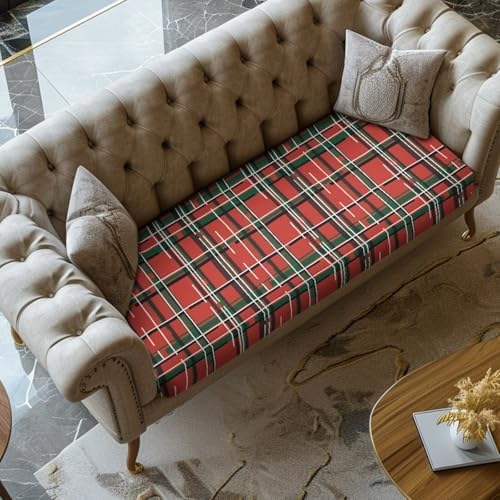 Christmas Plaid Sofa Cover with Elastic Bottom
