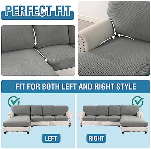 HVERSAILTEX 8-Piece Sectional Couch Covers Checked Pattern Dove