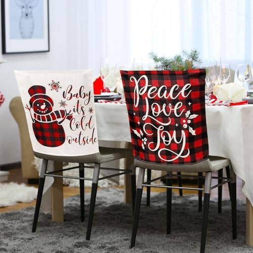 Whaline 6Pcs Christmas Chair Covers with Red Black Buffalo Plaid Pattern