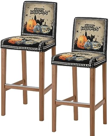 Halloween Bar Stool Covers Set of 2 Black White Plaid