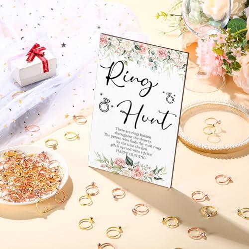 Bucherry Bridal Shower Game Sign with 100 Plastic Rings