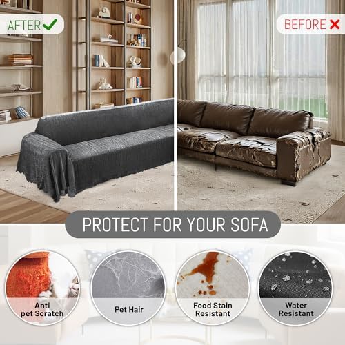 100 Waterproof L Shape Sectional Couch Cover with Tassel