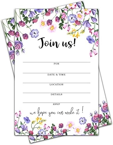 Purple Wildflowers Invitations with Envelopes - 25 Set for All Occasions