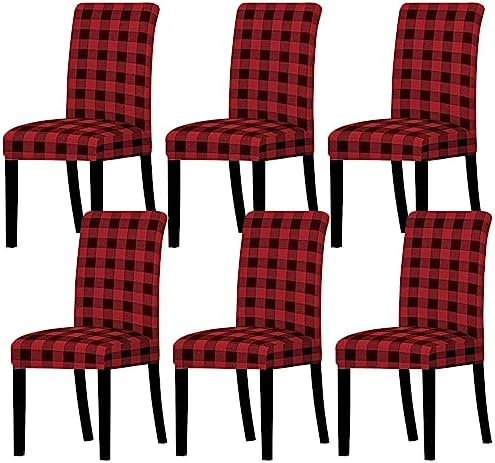 Whaline 6Pcs Red Black Plaid Chair Covers for Dining Chairs