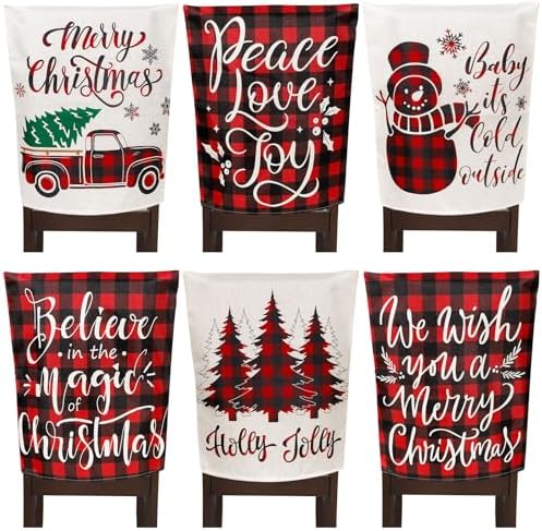 Whaline 6Pcs Christmas Chair Covers with Red Black Buffalo Plaid Pattern