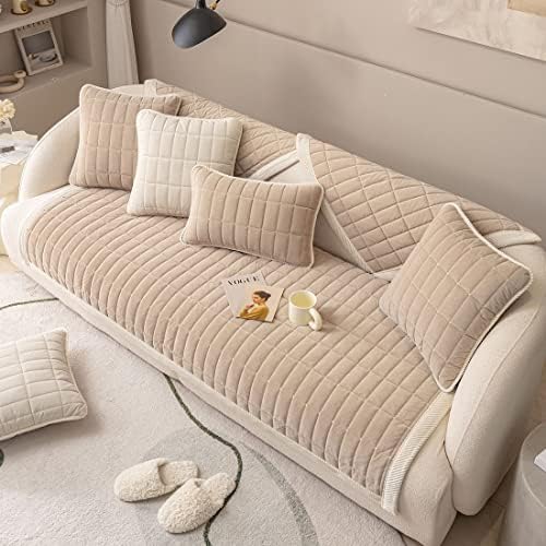 Vctops Velvet Plush Plaid Sofa Cover Non Slip Sectional Couch Protector 1