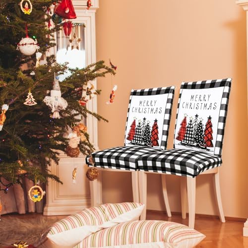 Whaline 4Pcs Christmas Chair Slipcovers with Xmas Tree Pattern
