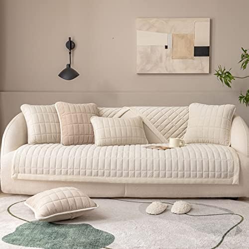 Vctops Velvet Plush Plaid Sofa Cover Non Slip Sectional Couch Protector