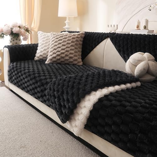 Soft Plush Faux Fur Couch Cover 36x70 Black