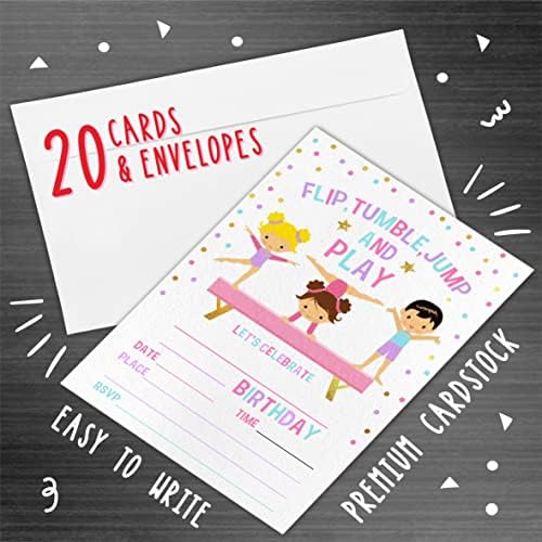 Gymnastics Birthday Party Invites Flip Tumble Jump For Kids Teens Boys Girls