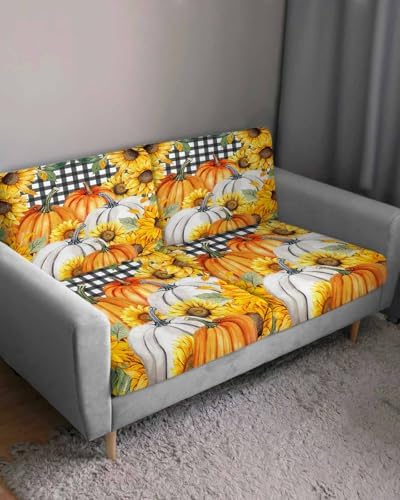 Fall Sunflower Pumpkin Sofa Cushion Covers Washable Removable Stretchable