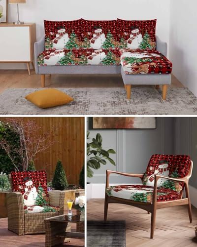 Red Christmas Snowman Sofa Cushion Covers Washable Removable Stretchable