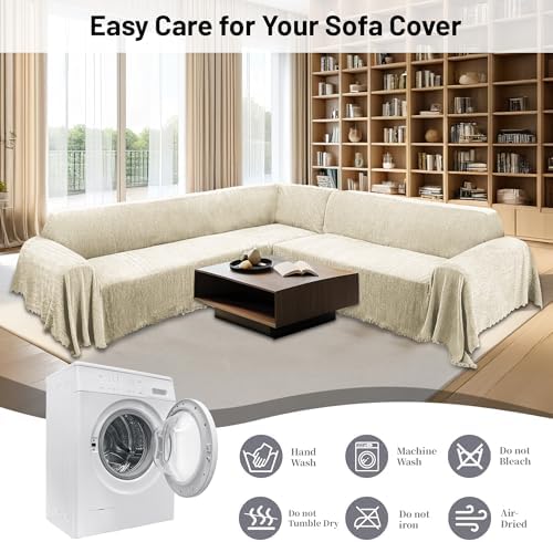 100 Waterproof L Shape Sectional Sofa Cover with Tassels