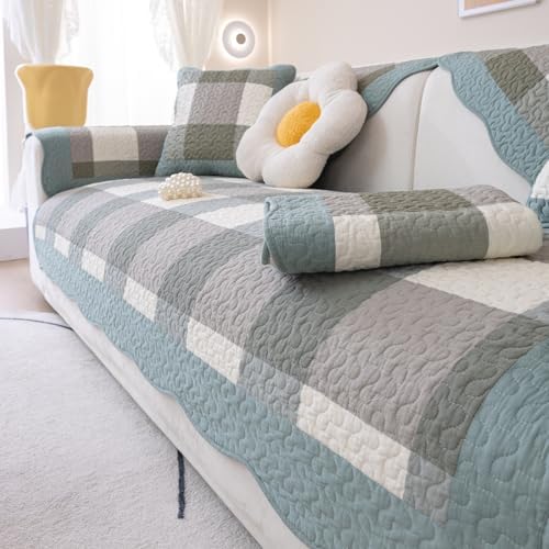 Green Buffalo Check Cotton Sofa Cover for Dogs and Cats