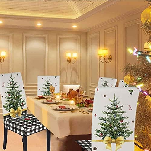 LIPOR 6 Pack Christmas Dining Chair Covers with Buffalo Plaid Print