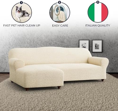 PAULATO Sectional Couch Cover - L-Shape Slipcover - Washable - Cream