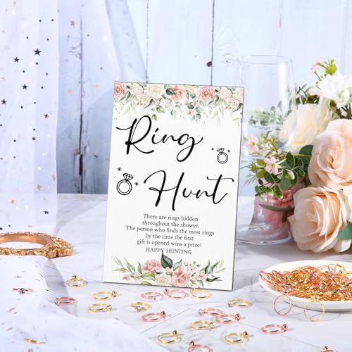 Bucherry Bridal Shower Game Sign with 100 Plastic Rings