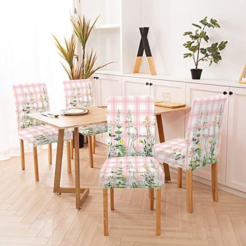 EMMTEEY Dining Chair Slipcovers Set of 6 Pink Spandex 1