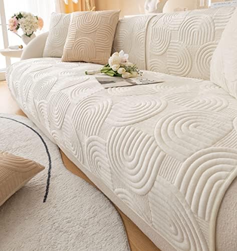 Soft Plush Geometric Quilted Sofa Cover for Kids and Dogs